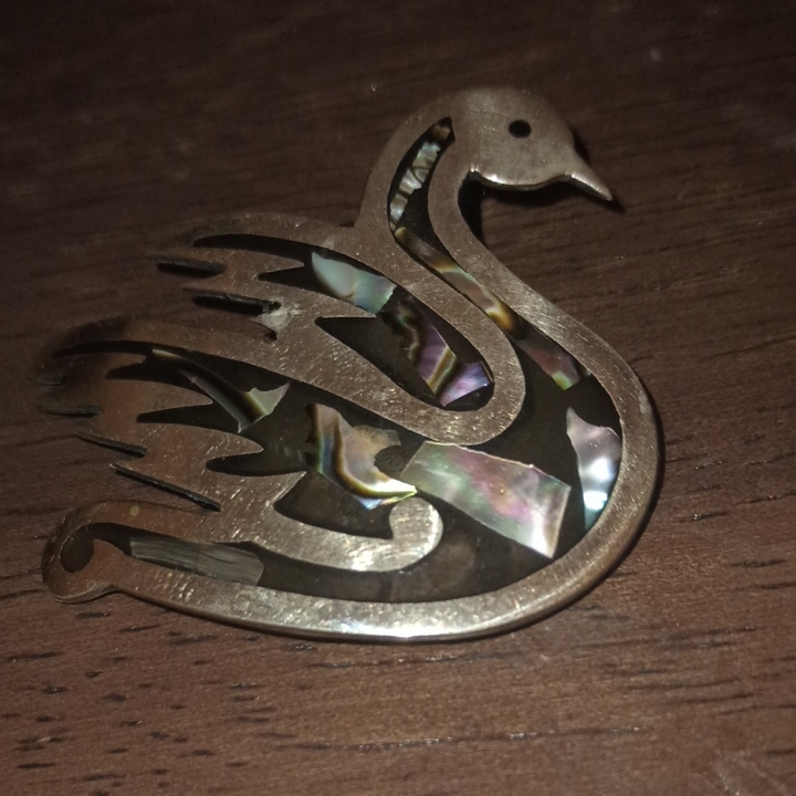 Alpaca Swan Brooch With Abalone Inlay 39$